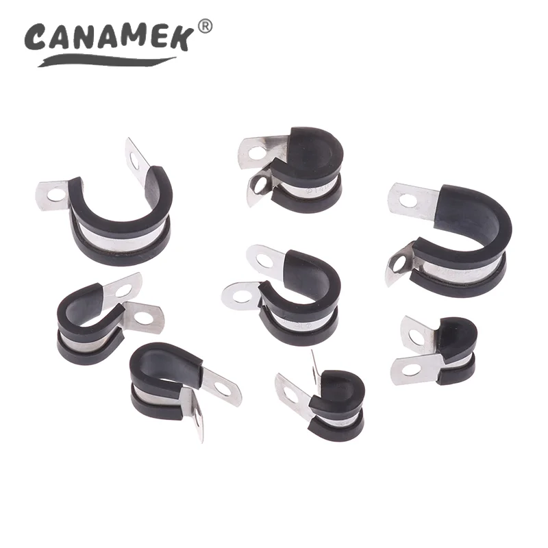 5Pcs 6MM-20MM Stainless Steel Rubber Lined P Clips R-type Pipe Clamp Cable Mounting Hose Pipe Clamp Hose Clamp Fixed Clamp