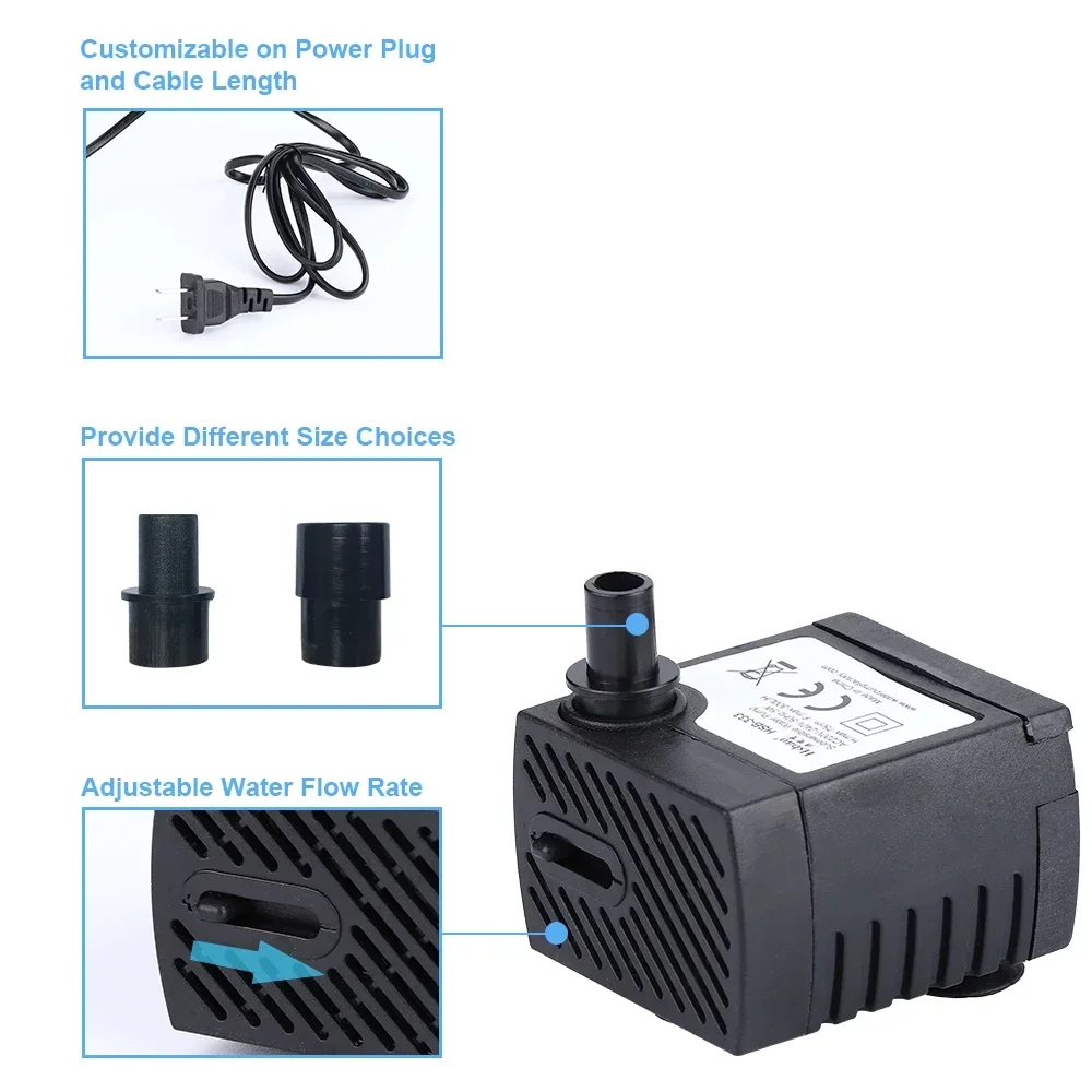 

Hsbao HSB-333 5W 300lh submersible pump air cooler water feature pet fountain statuary Immersible Water Pump mini bomba acuario