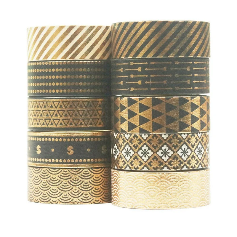 20 Rolls Black Gold Foil Washi Tape Set Paper Scrapbooking Adhesive Masking DIY