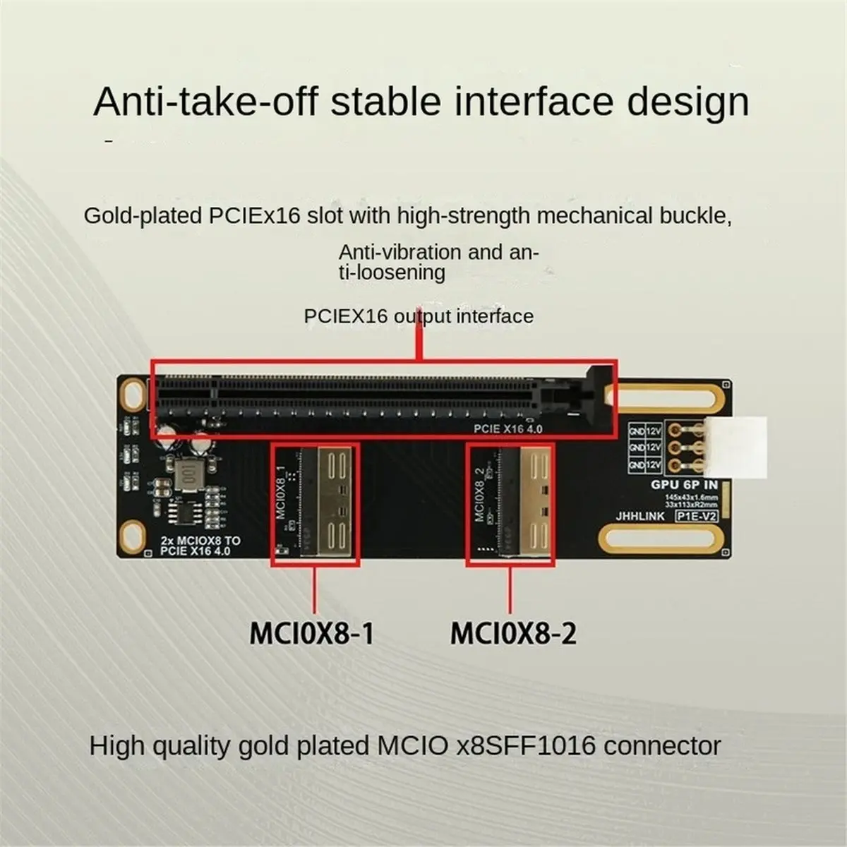 MCIO X8 to PCIe X16 4.0 Expansion Card MCIO X8 to PCIe X16 Adapter Card for GPU AI Training VFX Render Workstation