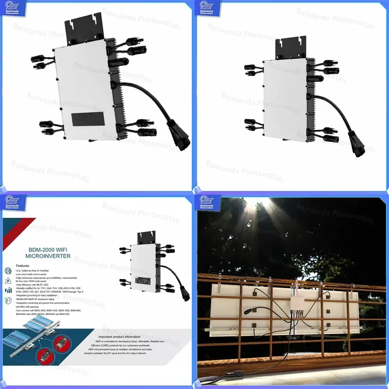2000W Micro Inverter Solar Grid Tie WiFi Smart PV Converter Waterproof Photovoltaic Power Optimizer for Home Solar System