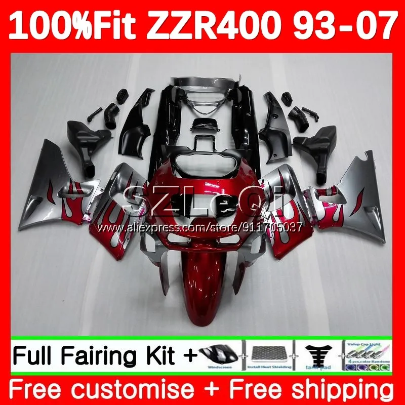 ZZR-400 For KAWASAKI NINJA Red flames ZZR400 93 94 95 96 97 98 99 119No.1 ZZR 400 2001 2002 2003 2004 2005 2006 2007 Fairing