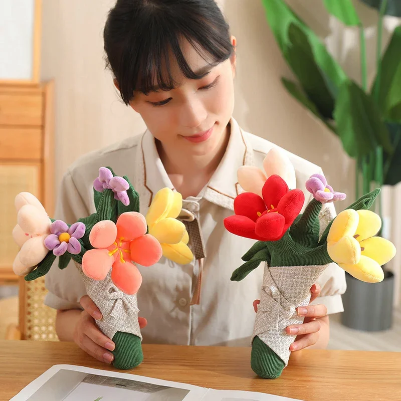 Interesting Hand-held Flowers, Tulips, Potted Plants, Plush Toy Dolls, Cute Soothing Bouquets Girls Graduation Day Gift Dolls