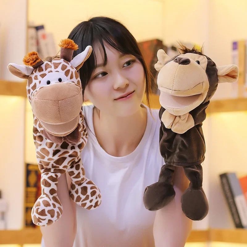 35cm Cartoon Animal Hand Puppet Parent-child Game Doll Lion Elephant Pig Appease Toys Birthday Gifts For Children