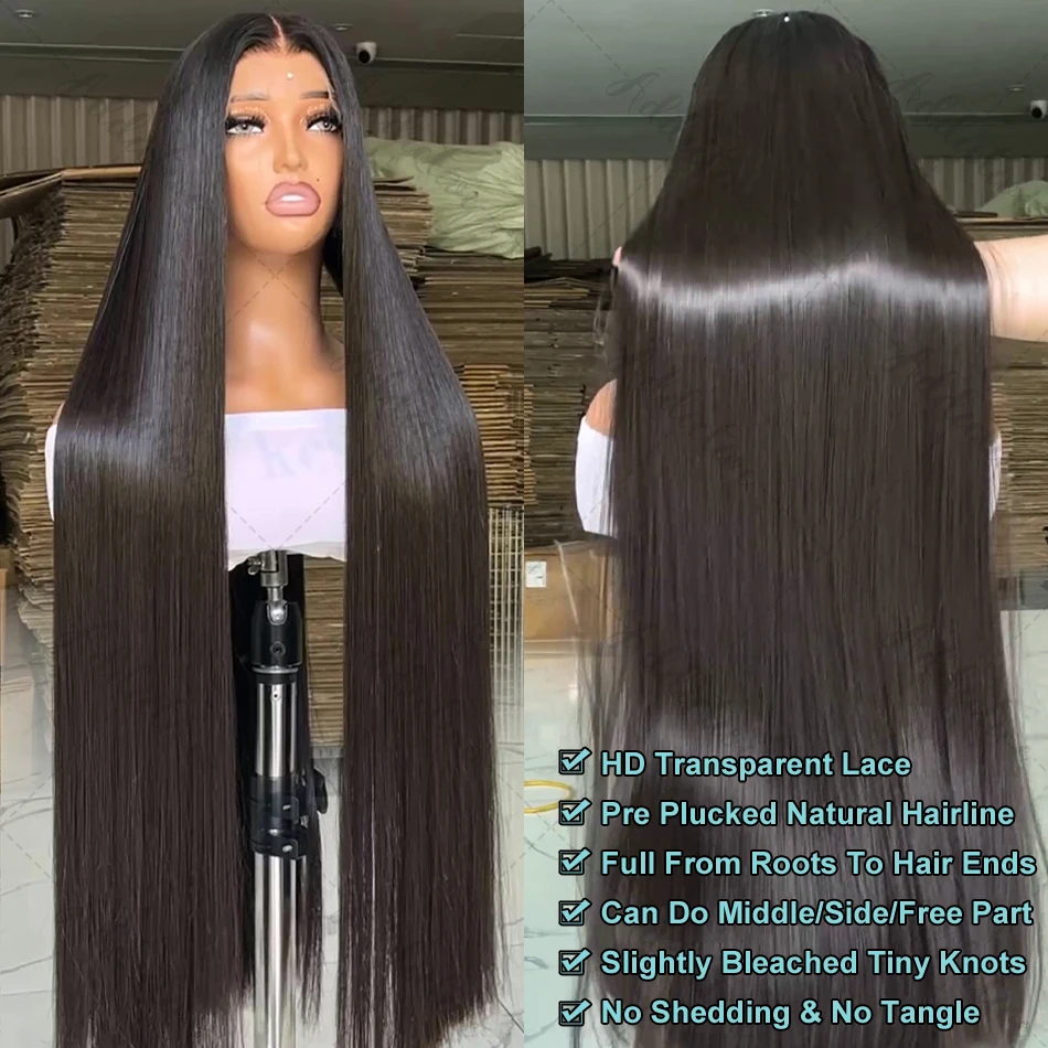 Sophia-Perruque Lace Front Wig Remy Brésilienne Naturelle, Cheveux Lisses, 13x6, 13x4, 30 40 Pouces, Densité 250, pour Femme