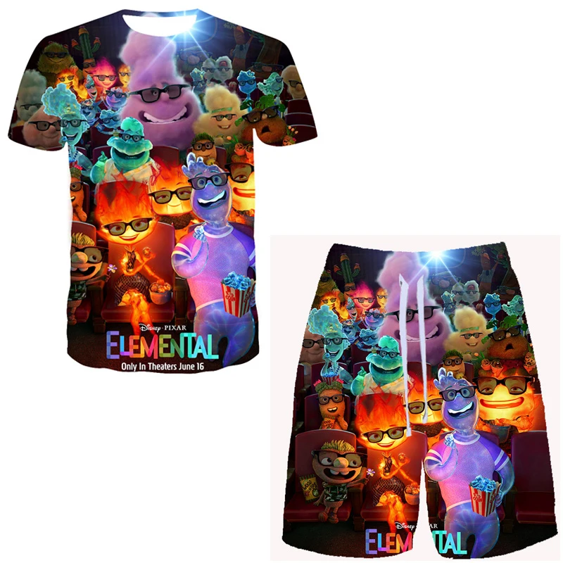 

Fashion Disney Elemental 3D T-Shirt Set Teenager Women Men Breathable Tees Short Sleeve Tops Boy Girl Kids Cool Short Pants Suit