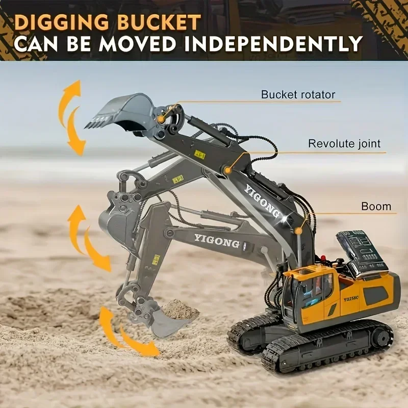 قطعة واحدة - حفارة RC من الدرجة الاحترافية - محرك ترابية ذو 11 قناة بتردد 2.4 جيجا هرتز مع عمل شاحنة قلابة واقعية #5