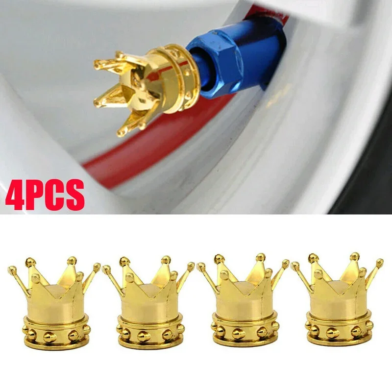 

4Pcs Gold Crown Car Tire Valve Stems Cap Style Tire Valve Cap Aluminum Tire Wheel Stem Air Valve Cap Motorbike Air Dust Cover