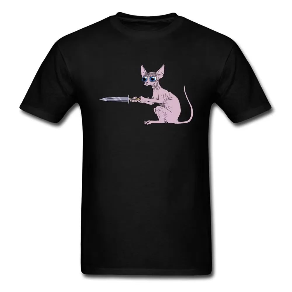 Novelty Cartoon Canadian Hairless Cat Printed T-Shirt 100% Cotton O-Neck Short Sleeve Summer Casual Mens T-shirt Streetwear