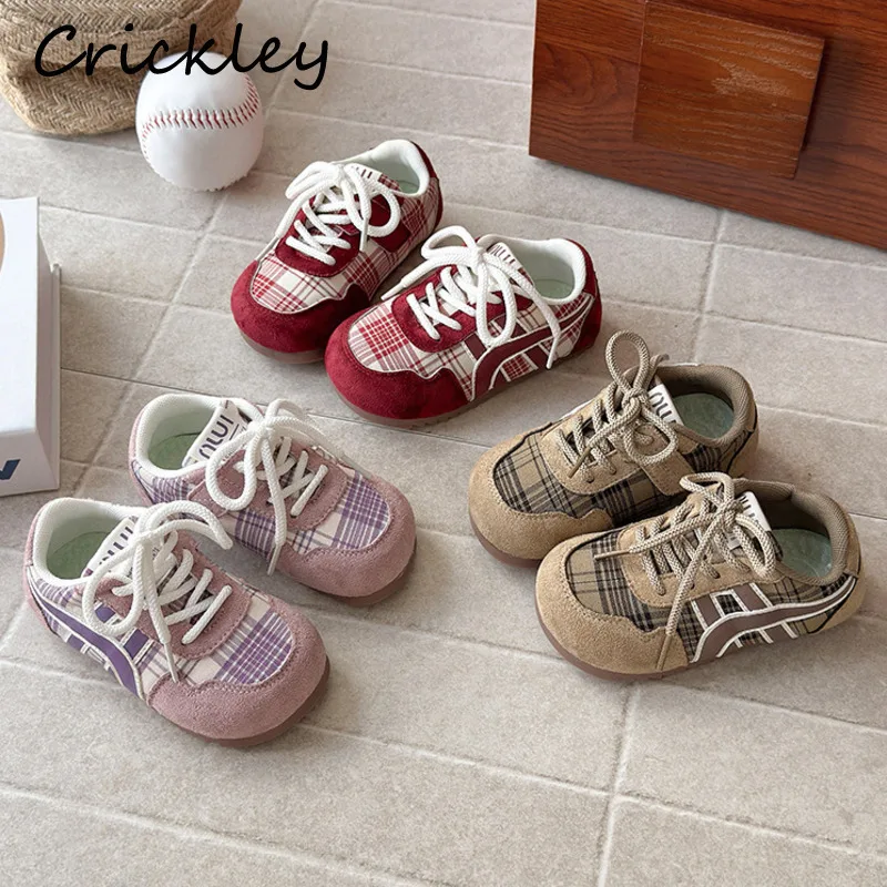 

Fashion Plaid Boys Girls Casual Shoes PU Hook Loop Children Sneakers Spring Autumn Soft Non Slip Toddler Kids Sport Shoes