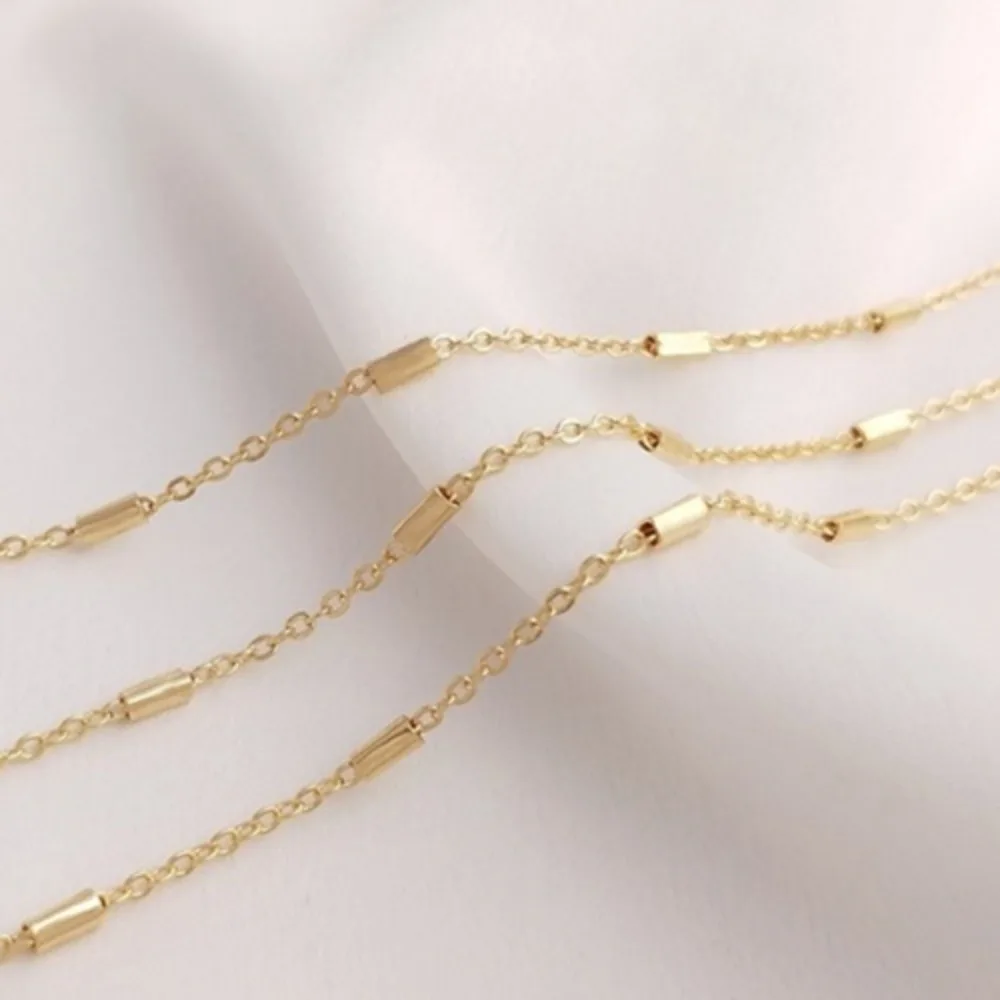 

14K Gold Color Tube Bead Chain Handmade Loose Chain Flat O Long Tube Chain DIY Bracelet Necklace Jewelry