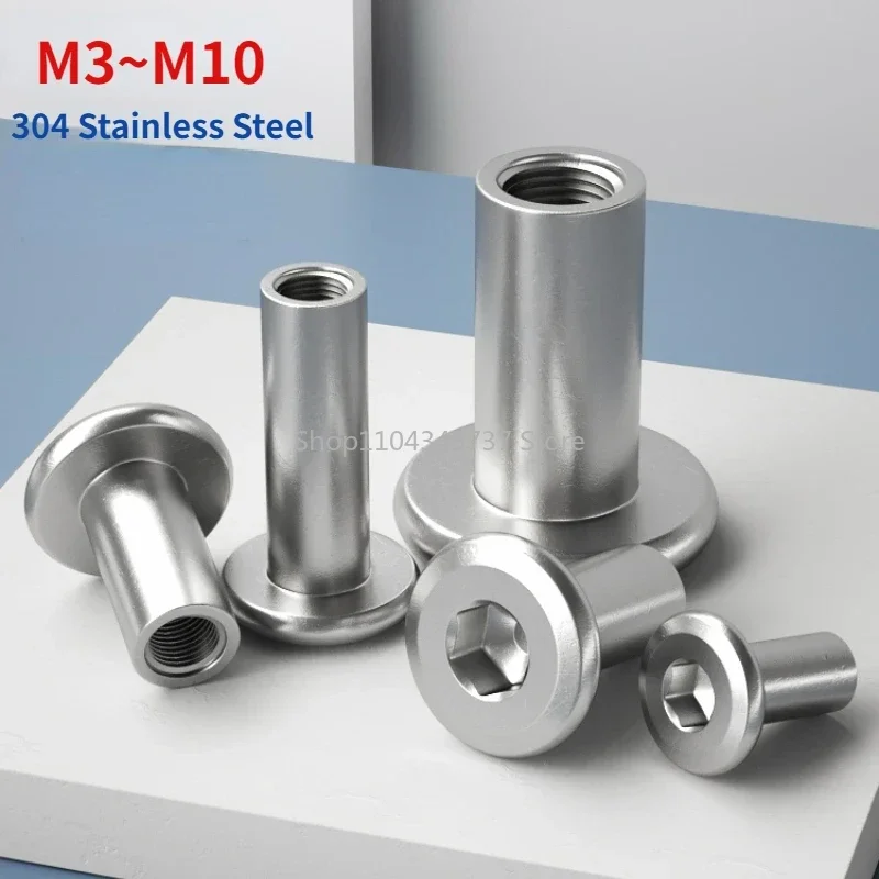 

M3 M4 M5 M6 M8 M10 304 Stainless Steel Large Flat Hex Hexagon Socket Head Furniture Rivet Connector Insert Joint Sleeve Cap Nut