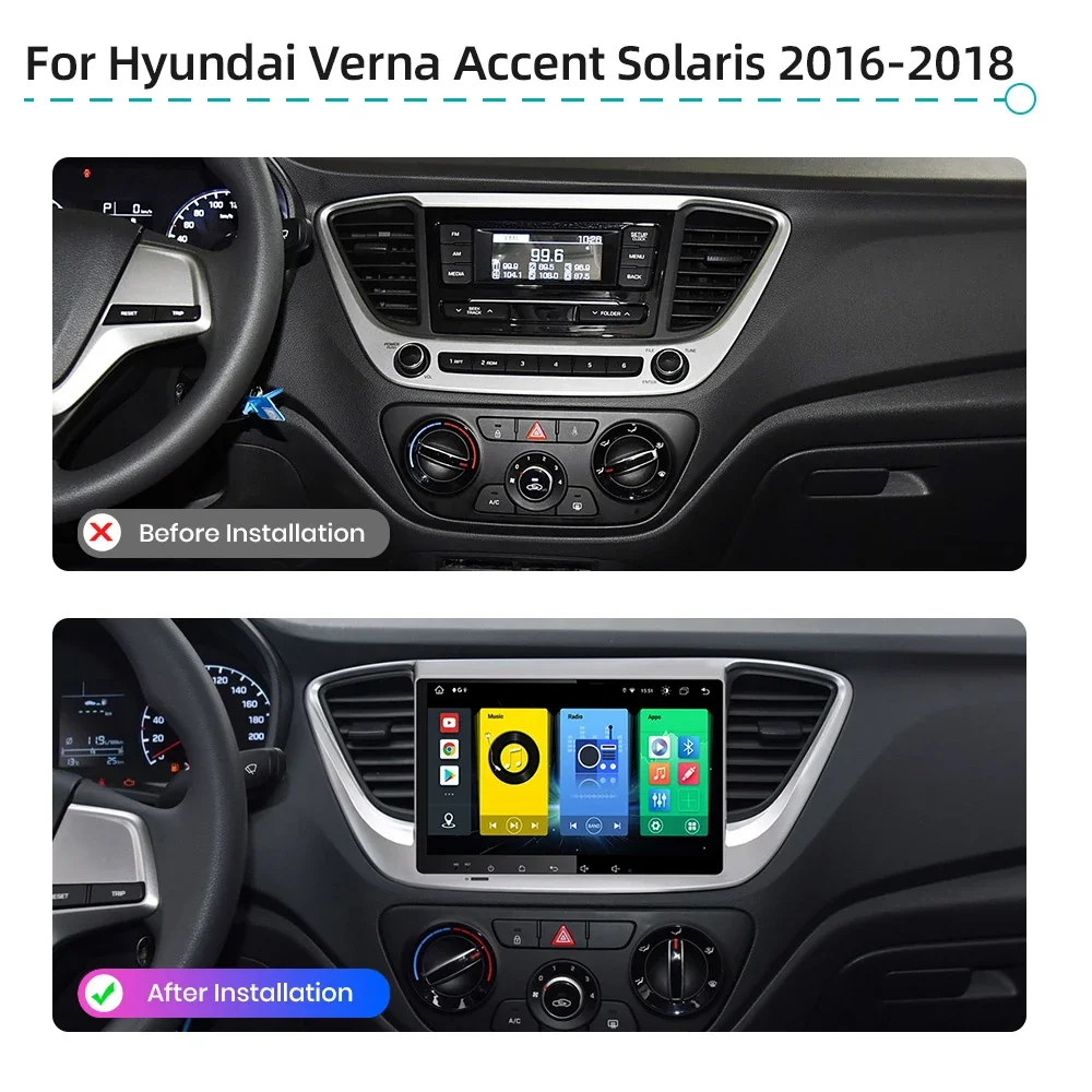 Android 13.0 8G 256G Car Multimedia Player GPS Navigation 4G DSP WiFi Bluetooth Radio For Hyundai Verna Accent Solaris 2016-2018
