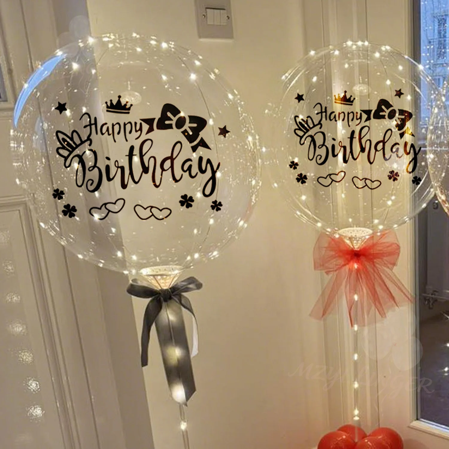 LED Transparente Bobo-Ballon-Lichterkette (ohne Batterie) mit Happy Birthday Aufkleber, Geburtstagsparty-Dekoration, Foto-Requisiten – Detail 6
