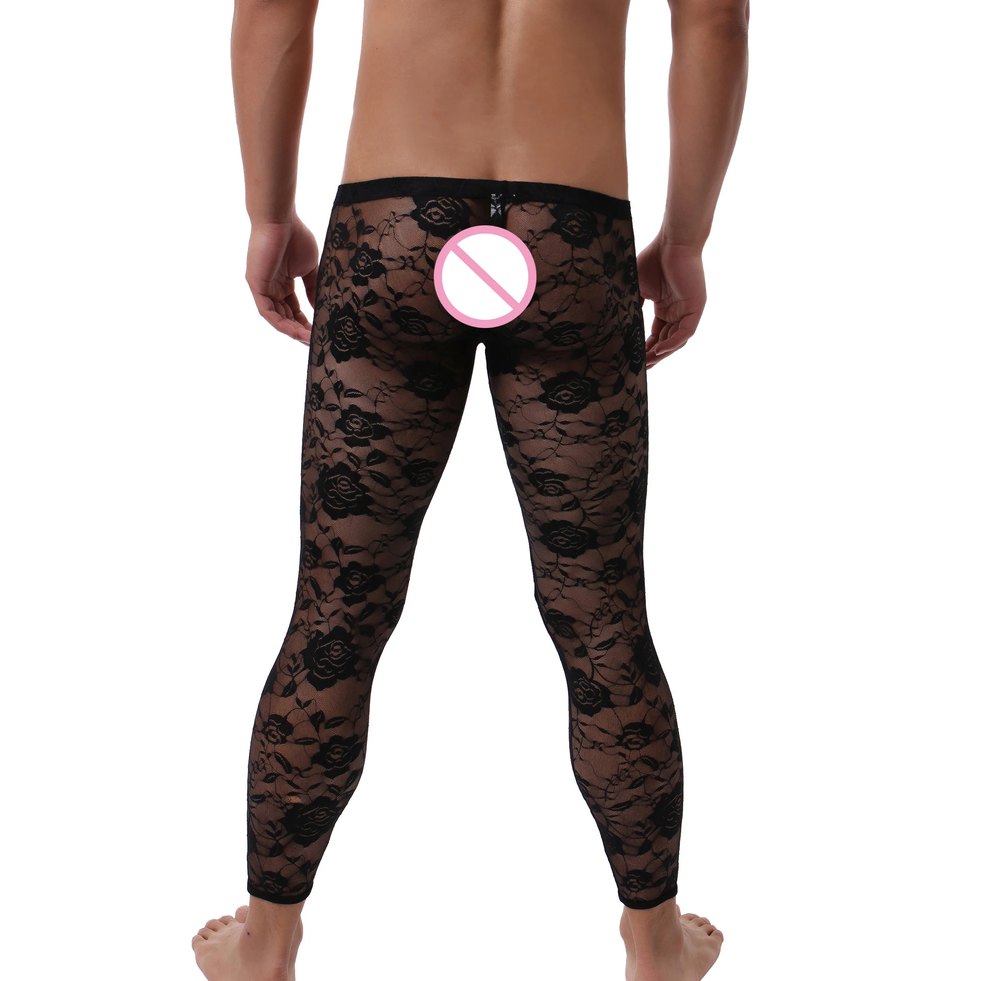 Männer Lange Hosen Sexy Spitze Transparent Printd Sexy Homosexuell Unterwäsche Männer Enge Legging Lange Unterhosen Dünne Fitness Reiten Schlaf Bottoms