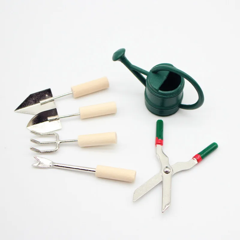 1set Mini Gardening Kettle Garden Large Scissors Tool Dollhouse Spade Simulation Outdoor Patio Micro Decoration Home Decor Craft