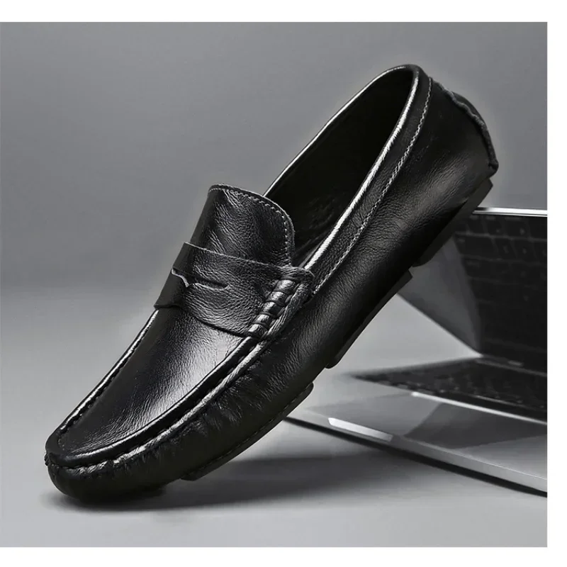 Mocassins en cuir à une pédale pour hommes, chaussures d'affaires décontractées, surface souple astronomique, mocassins de conduite