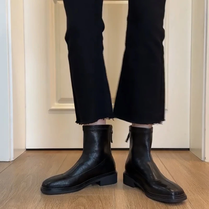 الخريف الشتاء دافئ جلد ناعم النساء حذاء من الجلد موضة ساحة تو أحذية الحديثة تمتد سليم قصيرة بوتاس الفقرة Mujer