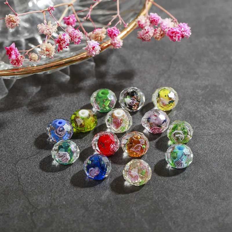 10Pcs/lot Murano Transparent Faceted Rondelle Flower Lampwork Crystal Glass Beads for Bracelet Making Necklace Diy Accessories