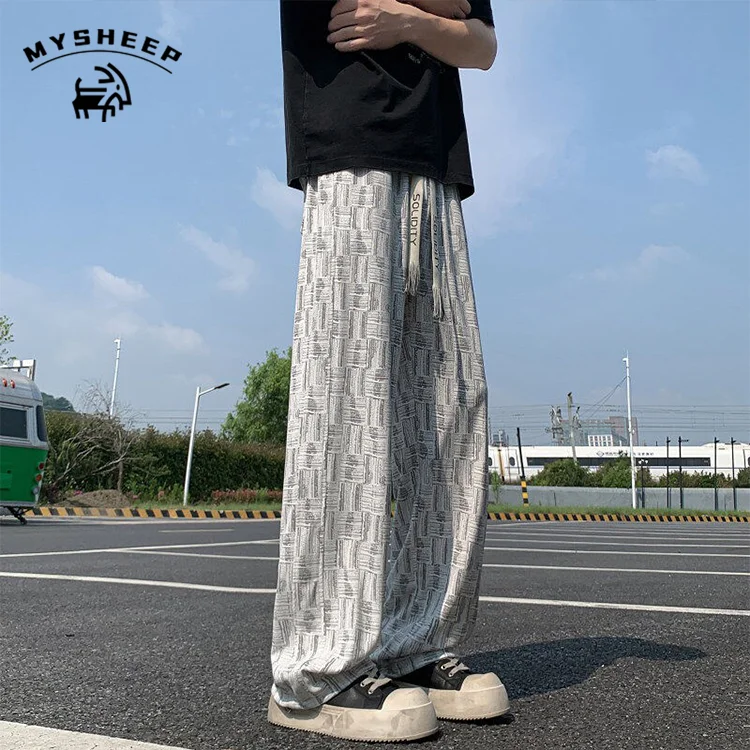 

Ранняя осень, свободные окрашенные брюки из ледяного шелка, свободные прямые повседневные длинные брюки с эластичной резинкой на талии, мужская мода