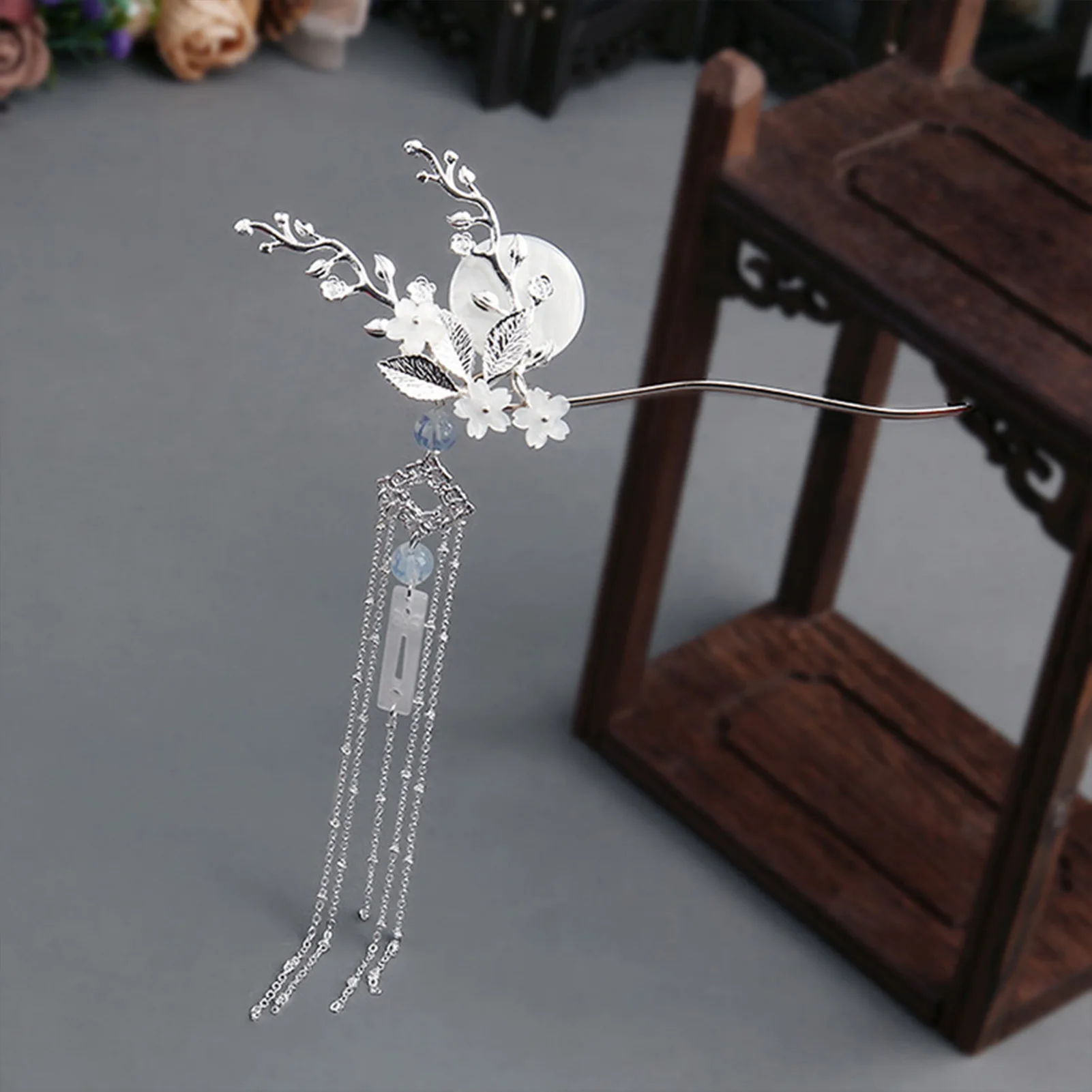 Ethnic Style Hair Stick Chinese Hair Accessories Moon Tassel Hairpin Fork Vintage Hair Clasp Fairy Girls Hanfu Hair Bun Jewelry