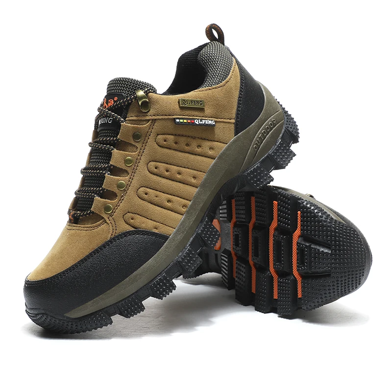 2024 New Men Shoes for Men Sneakers Leather Waterproof Mountaineering Camping Hiking Shoes Thick Sole Comfortable Running Shoes