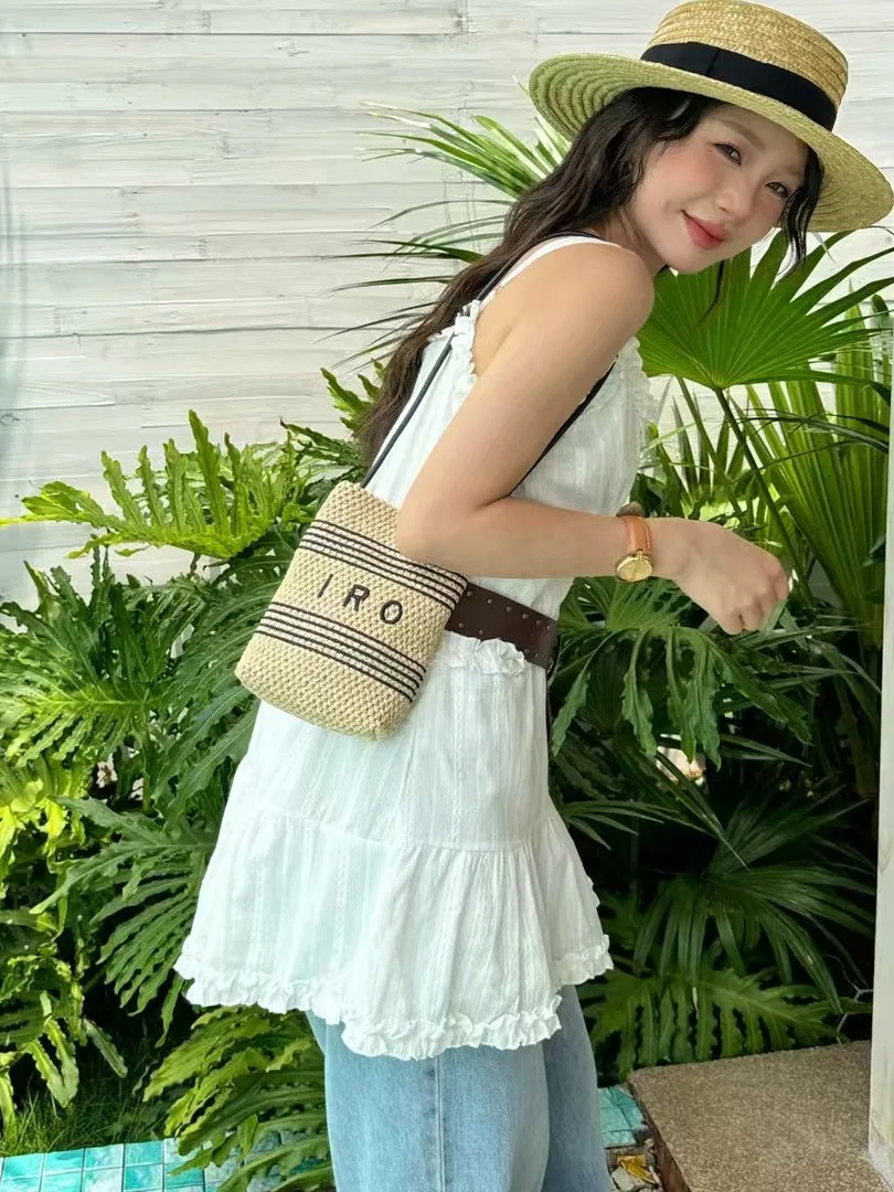 Casual Laffite Grass Woven  Bag Vintage Artistic Style Mobile Phone Bag Women's Crossbody Bag Small Size Fabric Exterior