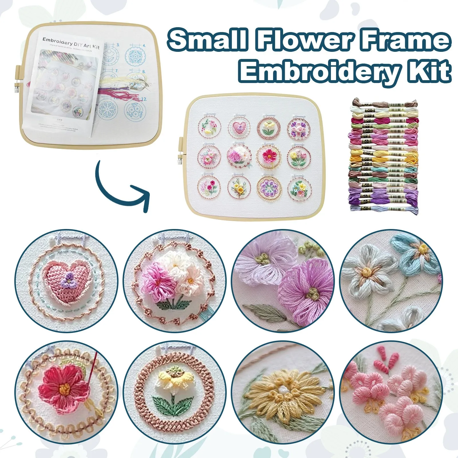 Flower Embroidery Starter Kit Diy Cross Stitch Set For Beginner Plant Sewing Art Craft Painting Home Decor Embroidery Set