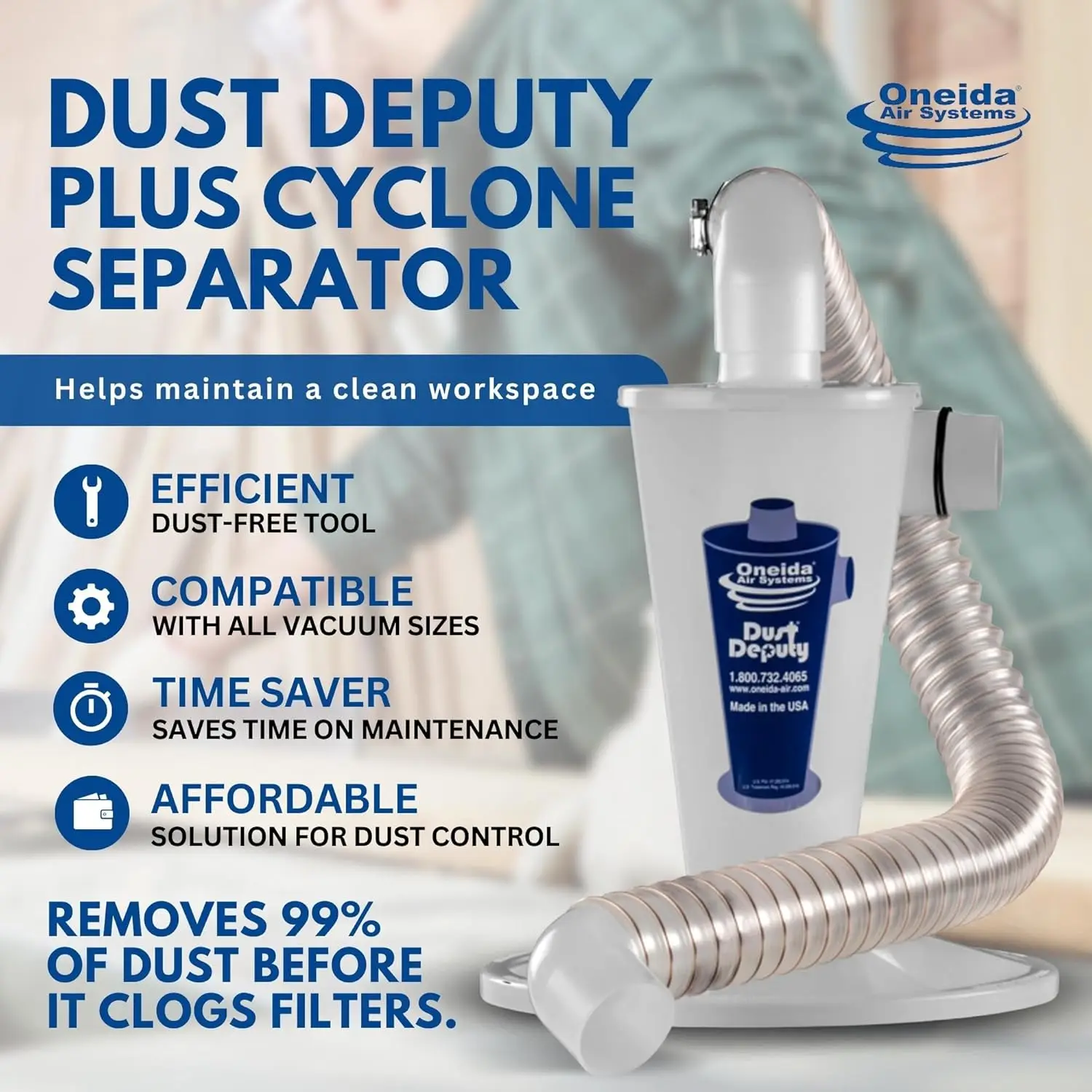 Dust Deputy Plus Anti-Static Retrofit Cyclone Separator Kit for Wet/Dry Shop Vacuums Collapse-Proof Bucket Lid & Hose (DD Plus)