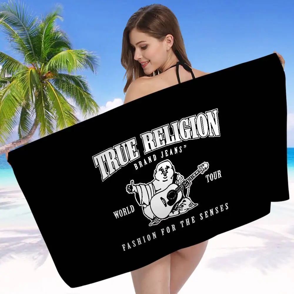 Denim T-True R-Religion Microfiber Blanket Quick Drying Beach Towels Oversized Printing Super Absorbent Pool Towel Blanket