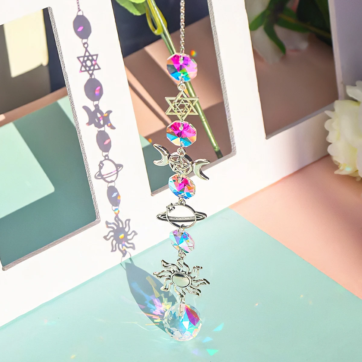 1PC, star and moon pendant Light and shadow wind chime, garden decorative pendant hanging decorative crystal