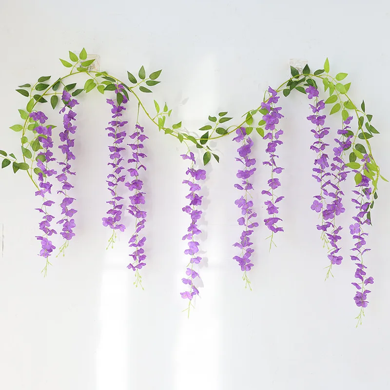 1pcs Artificial Wisteria Silk Flowers Purple Red White Green Rattan String Vine Wedding Arch Flower Home Garden Decoration