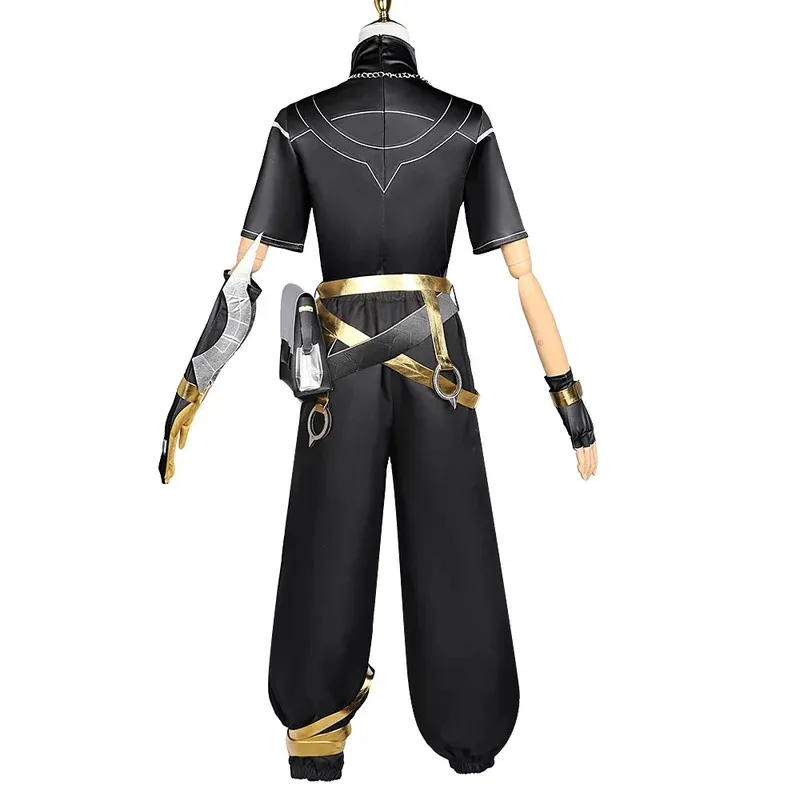 Juego Disfraz de cosplay LOL HEARTSTEEL GQ Ezreal Traje unisex negro Conjunto completo de Halloween con gafasv;2,r'6;t.