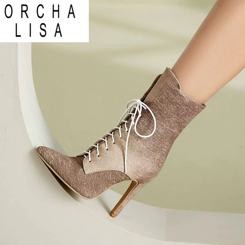 

ORCHA LISA дизайн пикантные женские ботильоны с острым носком 11 см на шпильке со шнуровкой 46 47 48 вечерние женские ботильоны