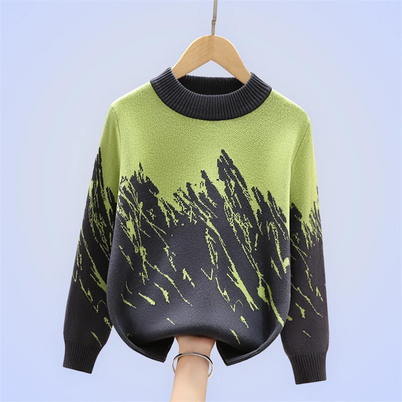 Boys Woolen Sweater Crochet Cotton Windbreak 2024 Scoop Thicken Autumn Winter Christmas Gift Warm Children's Clothing