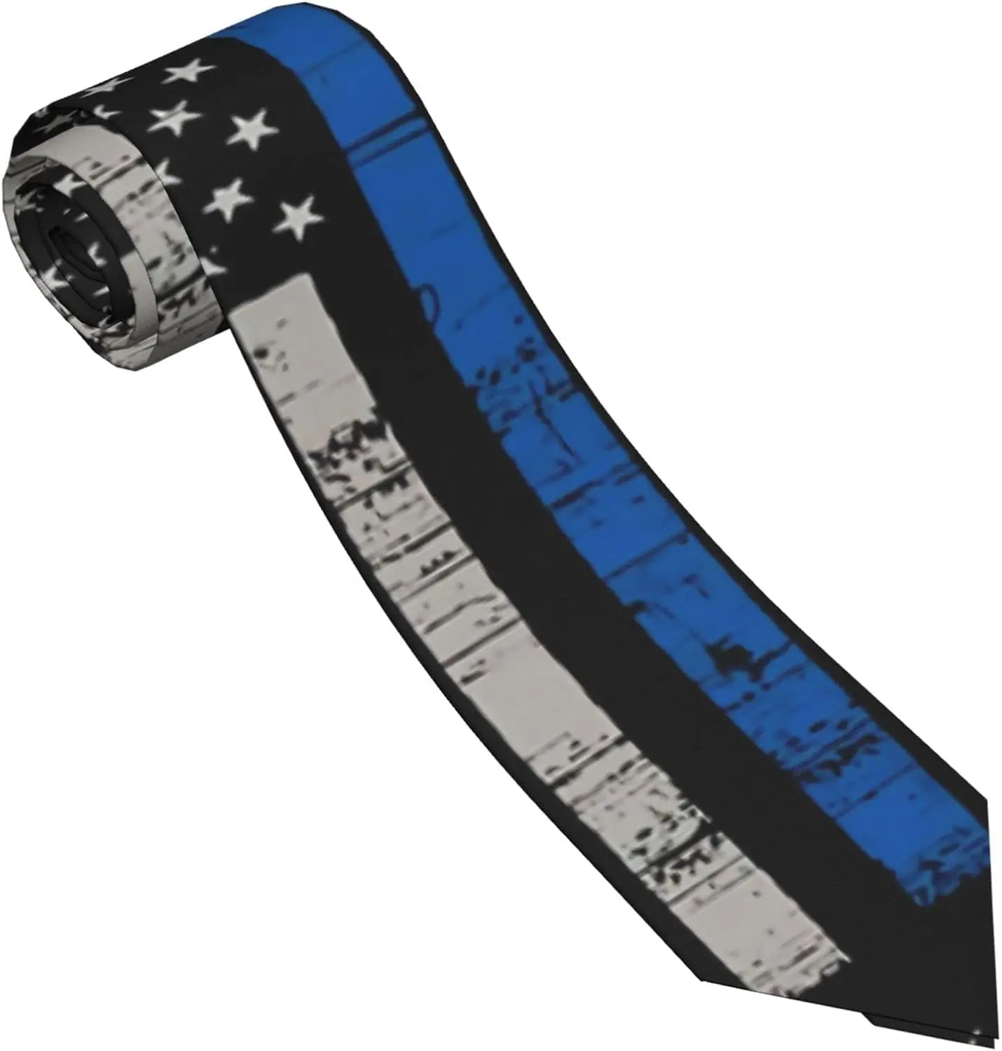 Men Classic Fashion Polyester Police Thin Blue Line American Flag Neck Tie Standard Length Formal Casual Gentleman Necktie