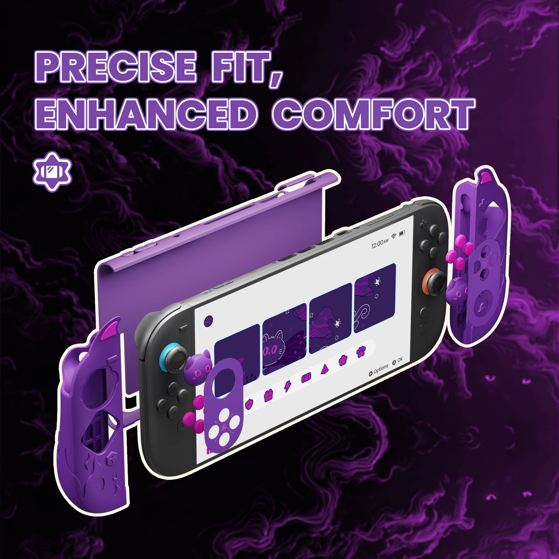 PlayVital Urocze etui ochronne z motywem demona do Nintendo Switch 2, Kawaii antypoślizgowy silikonowy pokrowiec + dokujący się twardy futerał z nakładkami na drążki analogowe — zdjęcie produktu 3