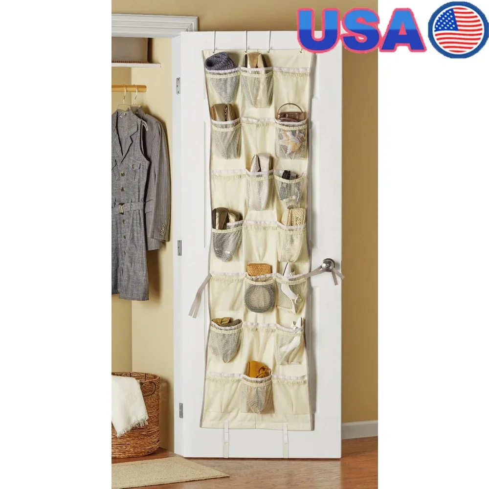 

42 Pocket Over The Door Hanging Canvas Organizer Shoes Storage Rack Home Easy Install Space Saving Solution with Hooks