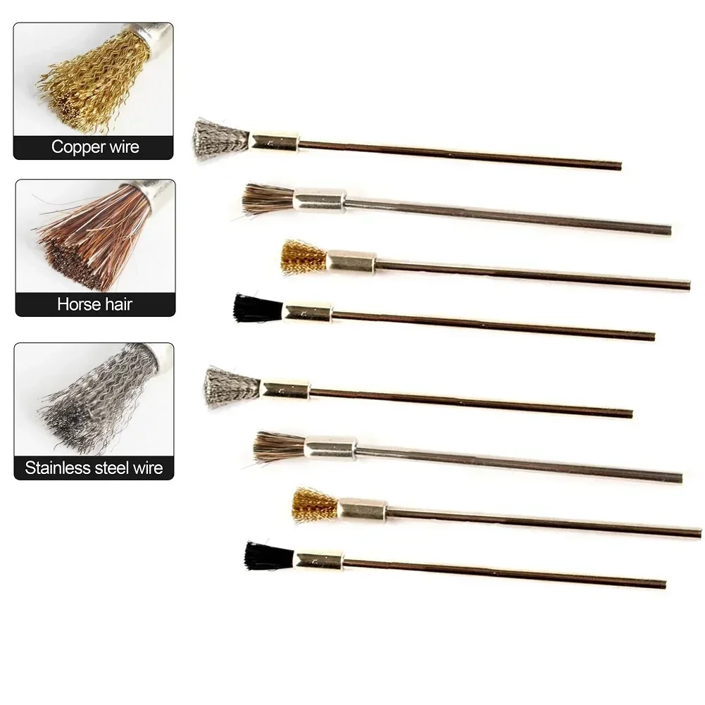 

8pcs 100mm Nylon/horse Hair/wire Brush 3mm Shank Wheel Brush Rotary Tool Polishing Brush Power Rotary Tool For Remove Paint