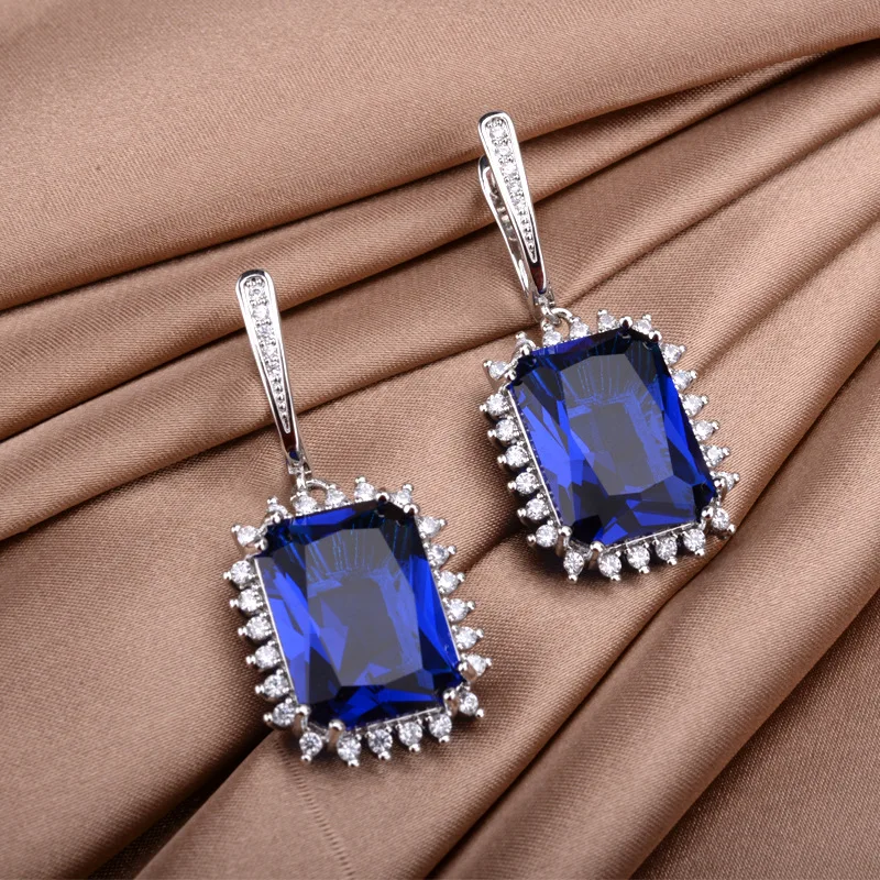 Simulated ruby, sapphire and emerald colored gemstone low-allergenic ear pendants, earrings and ear studs accessories