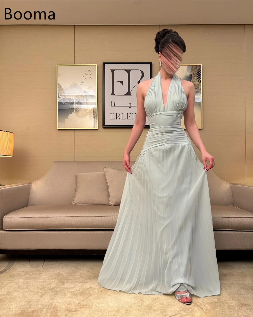 

Booma A-Line V-Neck Pleat Evening Dresses Floor-Length Sleeveless Formal Dresses for Women Elegant Prom Gowns Custom Made