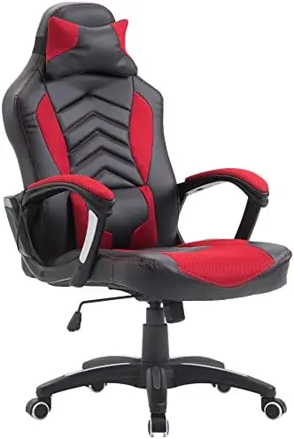 6 Vibrating Point Massage Computer Gaming Chair 5 Modes, Racing Style Heated Desk Chair Swivel Rolling Chair with Headrest, Red/