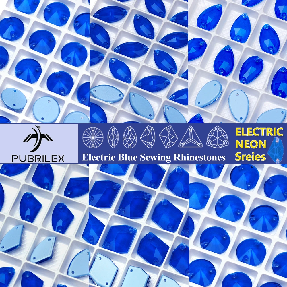 Pubrilex abgeschrägte elektrisch blaue Kristalle zum Aufnähen in allen Größen - Strasssteine für Näharbeiten, Kleidung, Schmuckdekoration – Detail 1