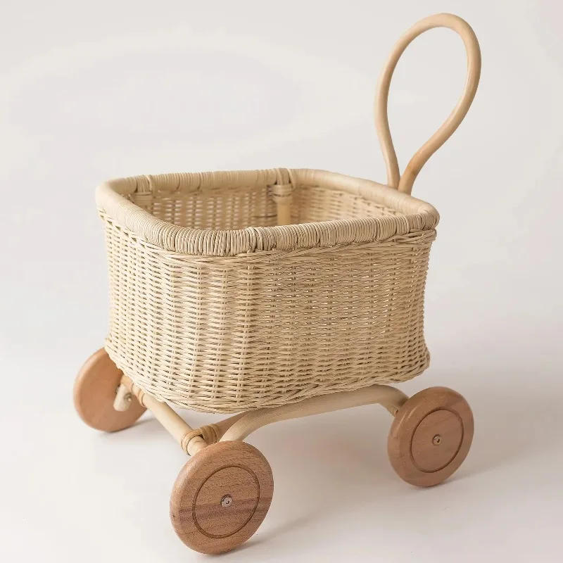 

Hand woven natural rattan toy storage stroller outdoor children's picnic basket children's room storage