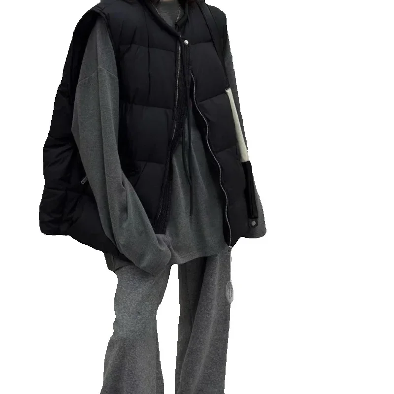 เสื้อกั๊กผ้าฝ้ายสำหรับฤดูใบไม้ร่วงและฤดูหนาว ผู้หญิง ปี 2025 แฟชั่นใหม่ ทรงหลวม สไตล์ลำลอง เสื้อโค้ทผ้าฝ้าย คอทรงกลม สีพื้น เสื้อคลุมตัวนอกสำหรับผู้หญิง