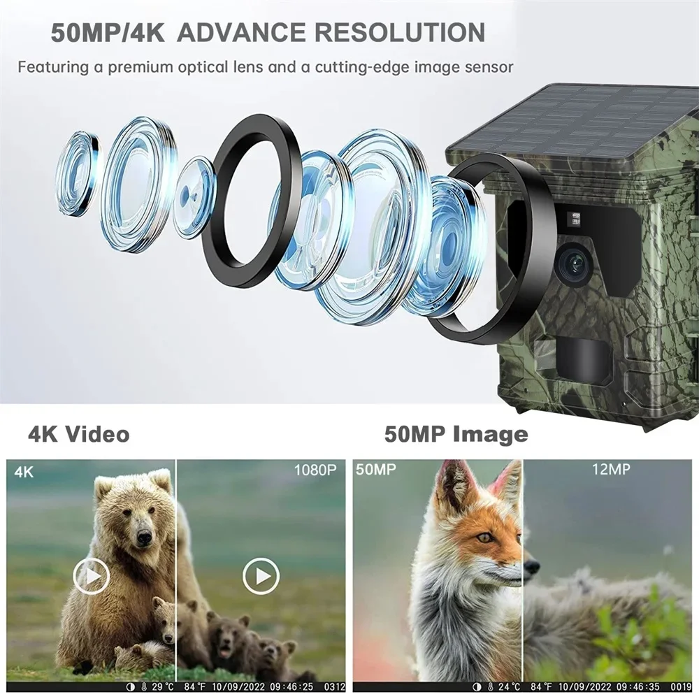 YNFECN 2025 HC600A уличная солнечная камера для троп 50MP 4K водонепроницаемая камера для дикой природы с ночным видением для охоты