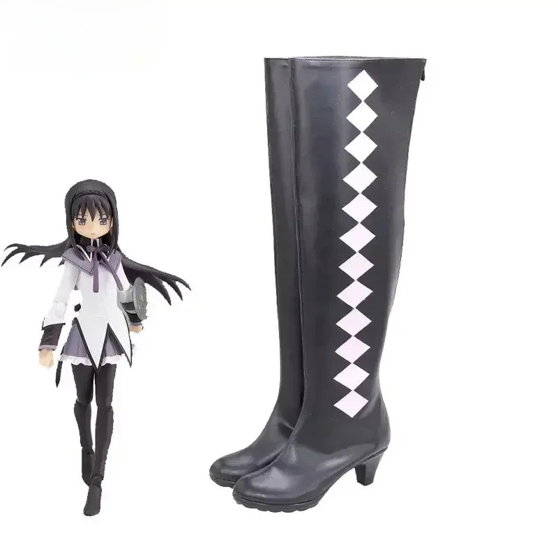 chaussures-de-cosplay-sur-mesure-bottes-accessoires-de-costume-de-carnaval-d'halloween-anime-puella-magi-madoka-magica-akemi-homura