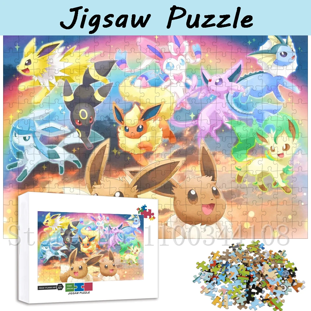 Pokemon Game Animation Jigsaw Puzzles 300/500/1000 Pieces Eeveelution Wooden Puzzles for Children Education Assemble Toys