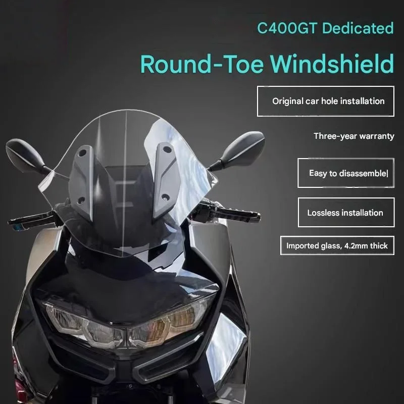 FOR C400GT Round-Head Racing Windshield Special-Fit Design for Scooter Front Fairing Precise Match with Original Mounting Holes