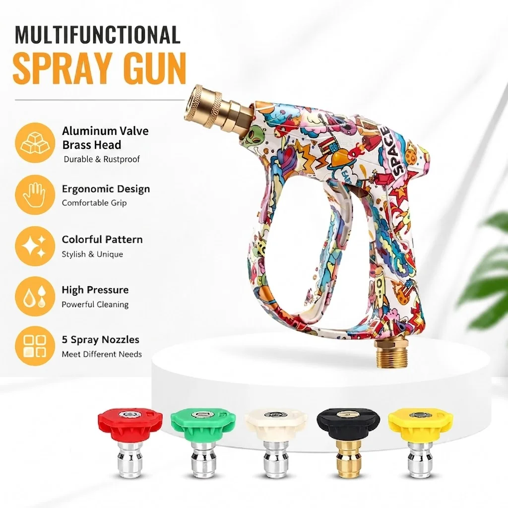 2026 New Painted High Pressure Washer Gun & Nozzle Kit, Portable Multi-scene Cleaning Tool for Car Detailing, Home & Courtyard